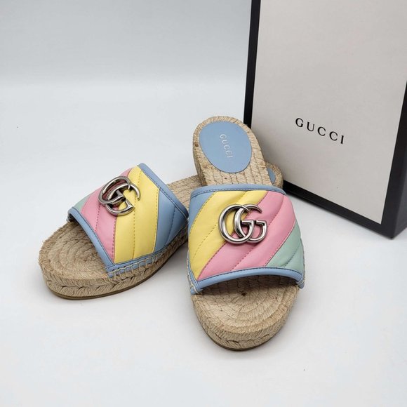 100% Authentic Gucci GG Marmont Multicolor Sandal Espadrilles - Picture 1 of 10
